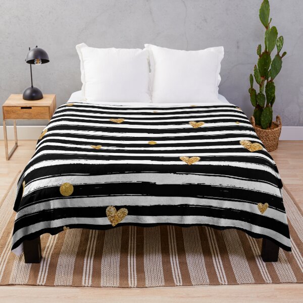 Item preview, Gold Glittering Hearts On Black Horizontal Stripe designed and sold by risingrocket.