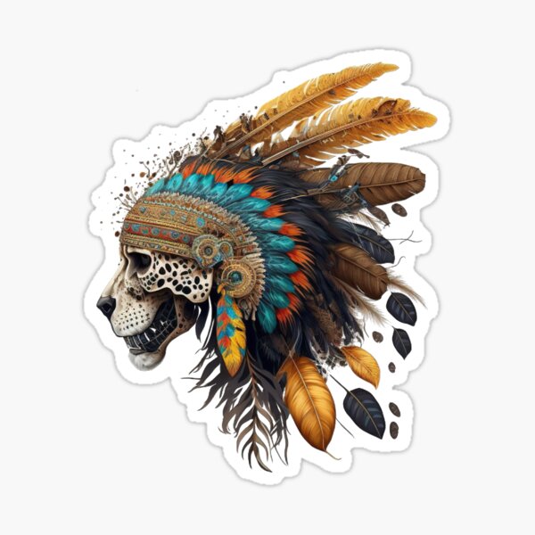 Aztec Jaguar Warrior Skull, Sticker, Decal Vinyl, Mexico