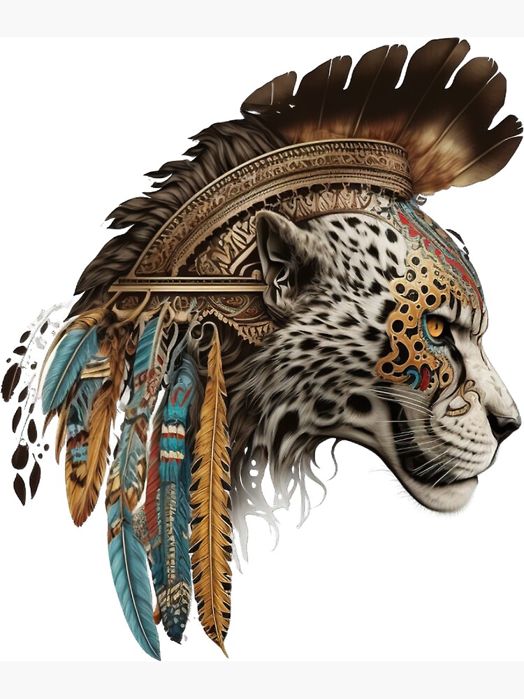 Aztec Jaguar Warrior Skull Native Mexica Headdress PopSockets PopGrip:  Swappable Grip for Phones & Tablets