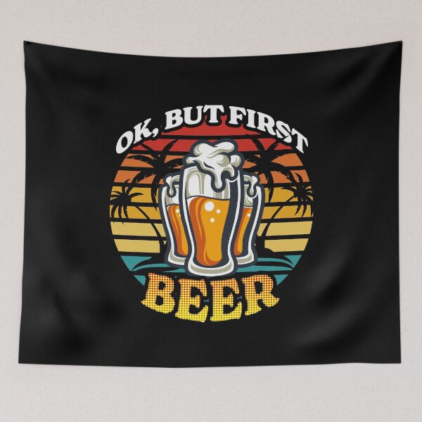 Item preview, Ok But First Beer Funny Beer lover Retro Vintage designed and sold by SpicyRedPanda.