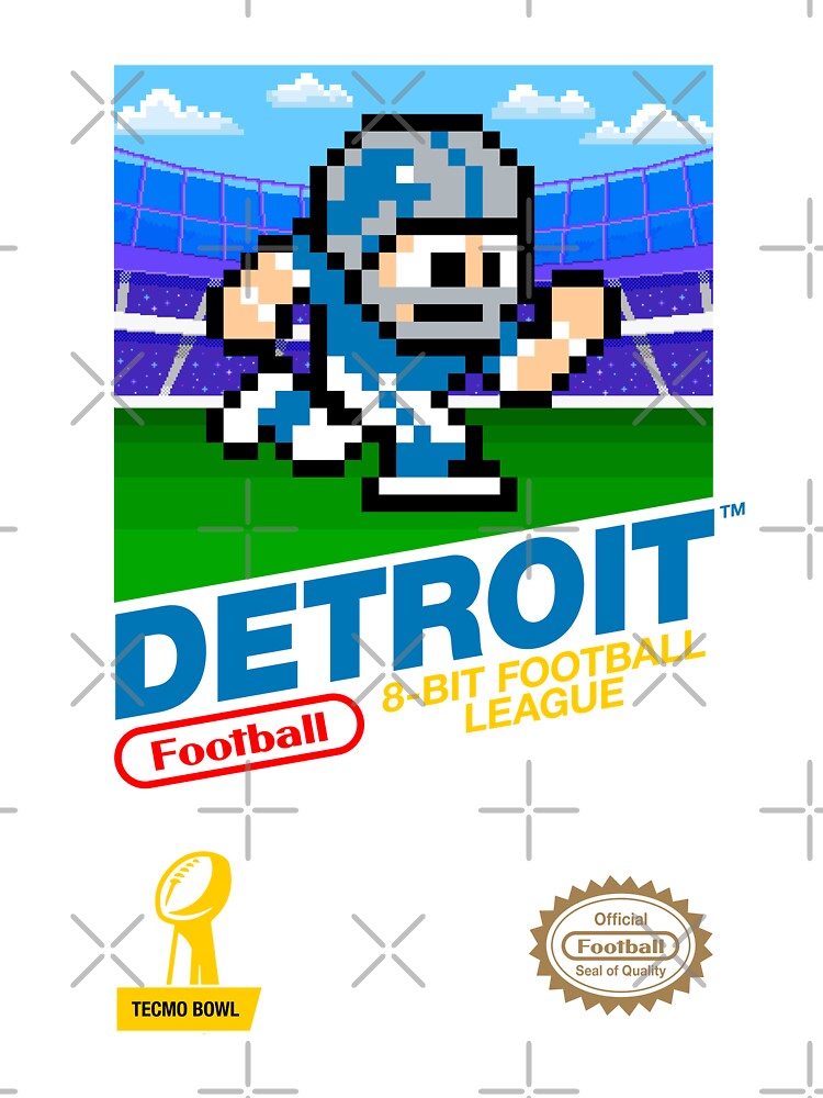 Detroit Lions NFL Football Tee Nintendo Cartridge Tecmo Super Bowl T-Shirt