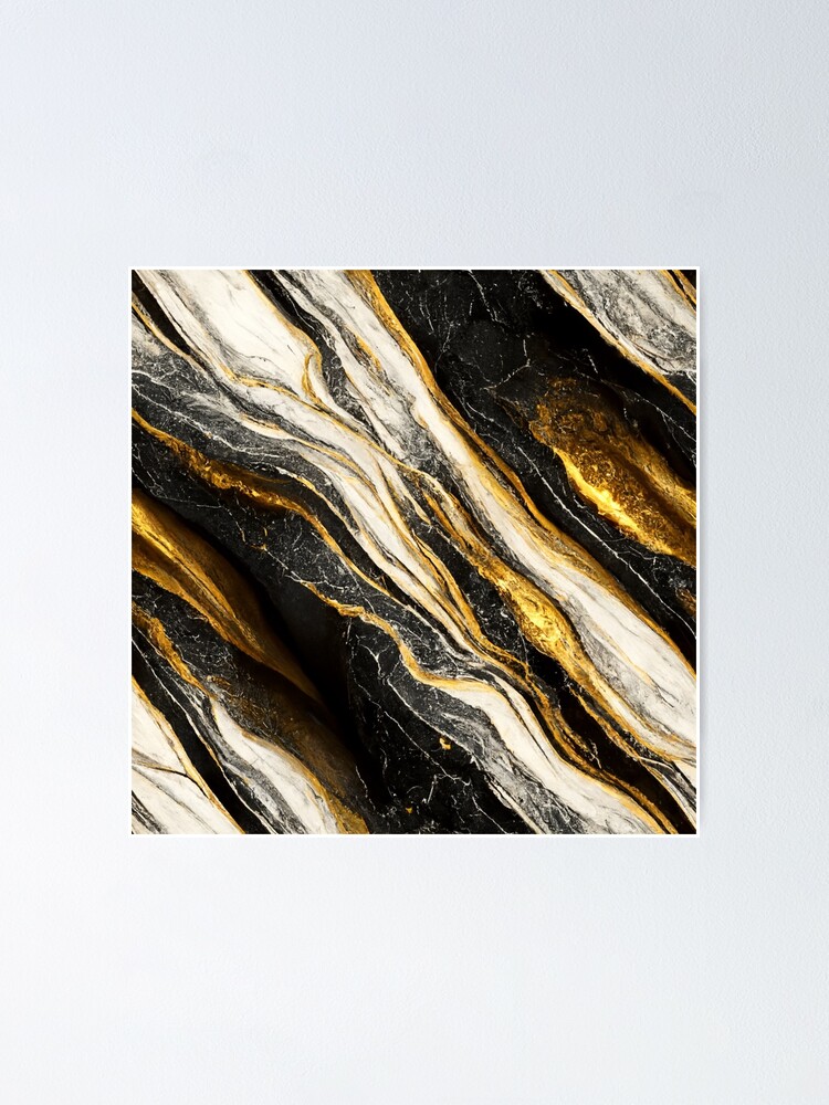 Abstract Wall Art Black White Canvas Painting Marble Golden Veins