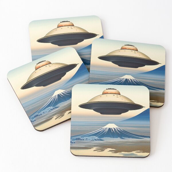 Item preview, Ufo - Aliens - Woodblock - Anima - Mt Fuji Japan designed and sold by CattlettArt.