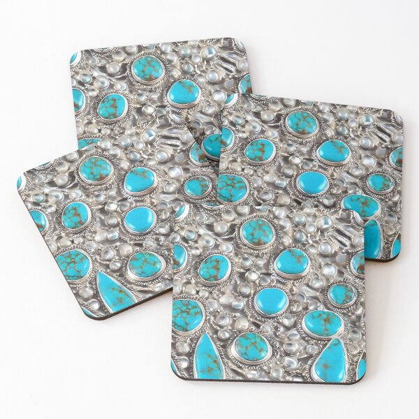 Item preview, Turquoise Gemstone Southwest Silver Retro Vintage Seamless Pattern Inspired by Native American silver smith jewelry by Badassbazaar designed and sold by BadassBazaar.