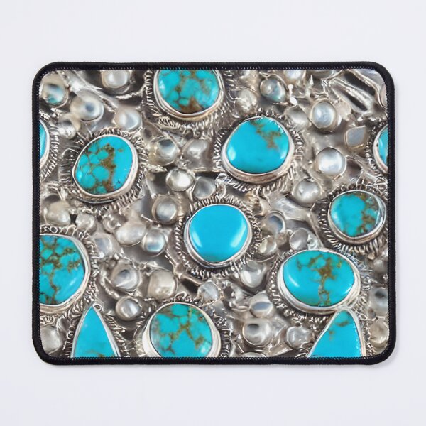 Item preview, Turquoise Gemstone Southwest Silver Retro Vintage Seamless Pattern Inspired by Native American silver smith jewelry by Badassbazaar designed and sold by BadassBazaar.