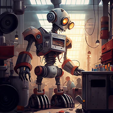 Vorschaubild zum Design Busy Factory Working on Giant Robot Digital Painting von CodeAndColors