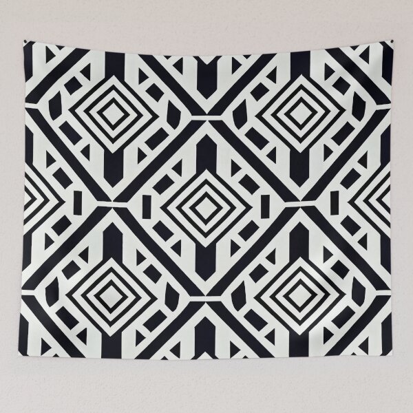 Aperçu de l'œuvre Bright Black and White Tribal Aesthetic Pattern Digital Painting créée et vendue par CodeAndColors.