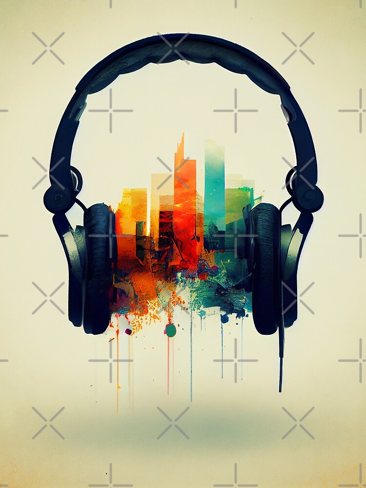 Thumbnail 3 von 3, Tuch, Cool Colorful Music Headphones Design Digital Painting designt und verkauft von CodeAndColors.