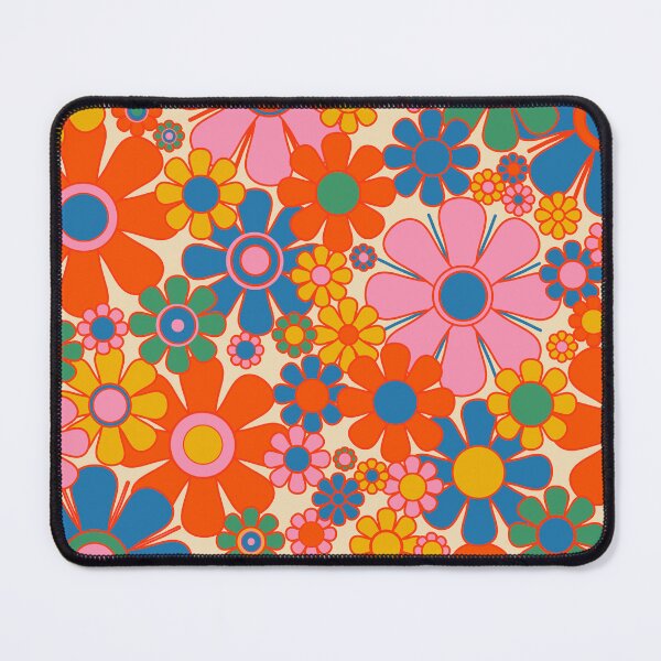 Item preview, Retro Garden Flowers Bright and Colorful 60s 70s Floral Pattern Pink Red Blue Mustard Green designed and sold by kierkegaard.