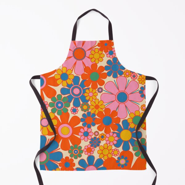 Item preview, Retro Garden Flowers Bright and Colorful 60s 70s Floral Pattern Pink Red Blue Mustard Green designed and sold by kierkegaard.