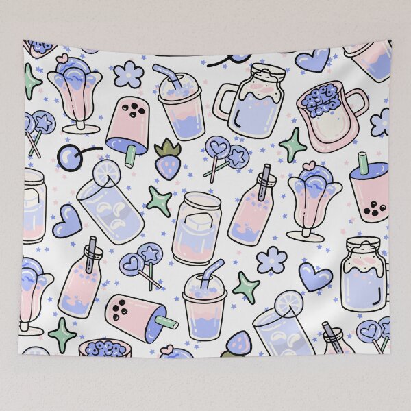 Item preview, Cute Doodled Drink Shop with Shakes, Caffee (blue) designed and sold by Dorina Larsdotter.