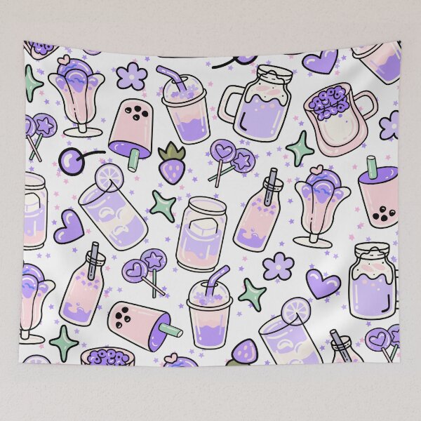 Item preview, Cute Doodled Drink Shop with Shakes, Caffee (purple) designed and sold by Dorina Larsdotter.