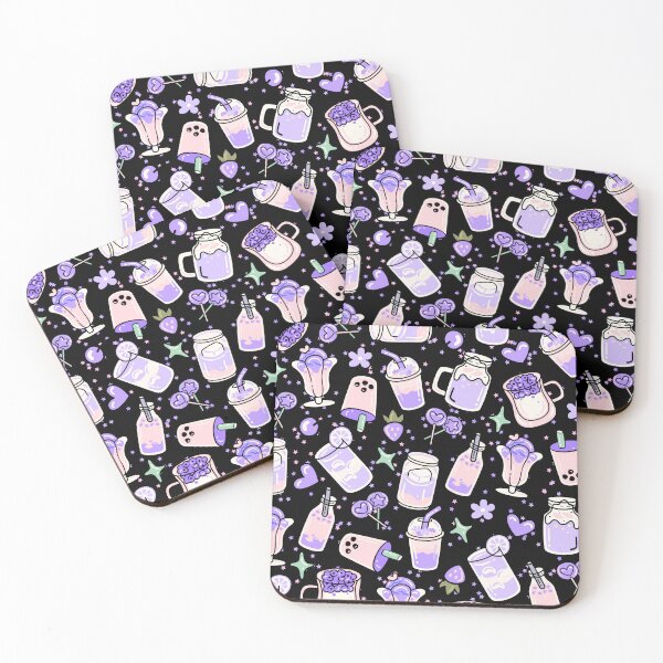 Item preview, Cute Doodled Drink Shop with Shakes, Caffee (black-purple) designed and sold by Dorina Larsdotter.