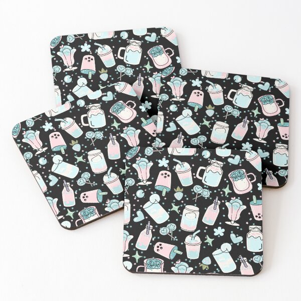 Item preview, Cute Doodled Drink Shop with Shakes, Caffee (black-turquoise) designed and sold by Dorina Larsdotter.