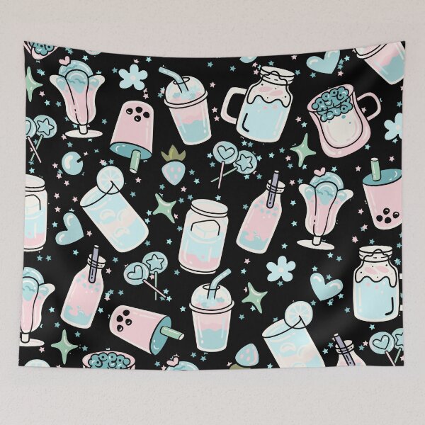 Item preview, Cute Doodled Drink Shop with Shakes, Caffee (black-turquoise) designed and sold by Dorina Larsdotter.