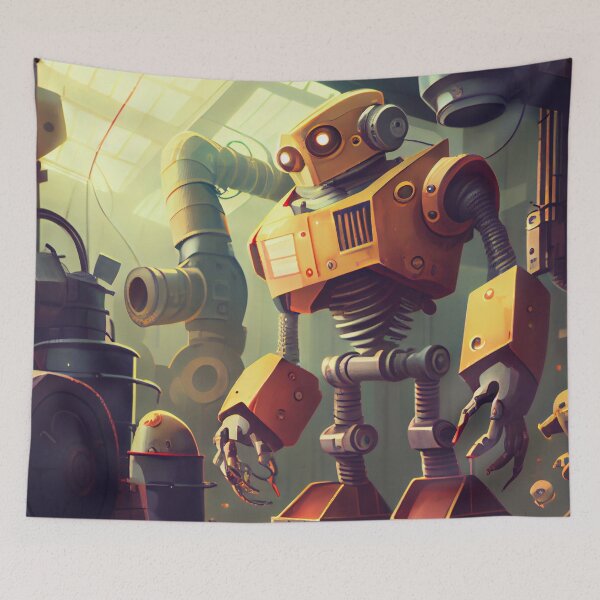 Item preview, Bright Happy Cartoon Robot in Factory Digital Painting designed and sold by CodeAndColors.