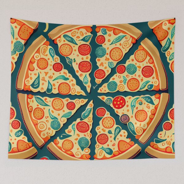 Item preview, Funny Wierd Cartoon Pizza Pattern Digital Painting designed and sold by CodeAndColors.