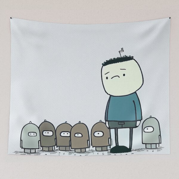 Item preview, Upset Boy Hanging Out with Little Robots Digital Painting designed and sold by CodeAndColors.