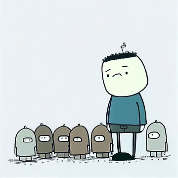 Vorschaubild zum Design Upset Boy Hanging Out with Little Robots Digital Painting von CodeAndColors