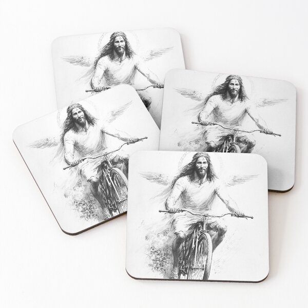 Item preview, Pedaling for Peace: A Cartoon Style Drawing Depicts Jesus Riding a Bicycle. designed and sold by BotTastic.