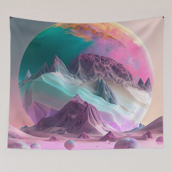 Aperçu de l'œuvre Breathtaking Alien Planet and Moon Landscape Digital Painting créée et vendue par CodeAndColors.