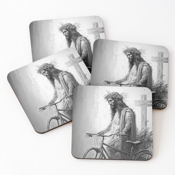 Item preview, Pedaling for Peace: A Cartoon Style Drawing Depicts Jesus Riding a Bicycle. designed and sold by BotTastic.