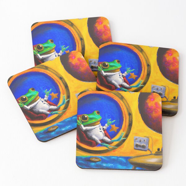 Item preview, Frog having fun inside a spaceship, whimsical oil painting designed and sold by funwaridigital.