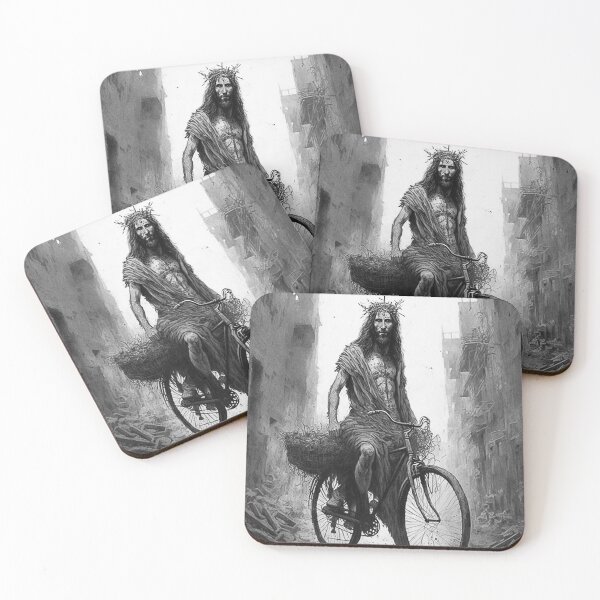 Item preview, Pedaling for Peace: A Cartoon Style Drawing Depicts Jesus Riding a Bicycle. designed and sold by BotTastic.