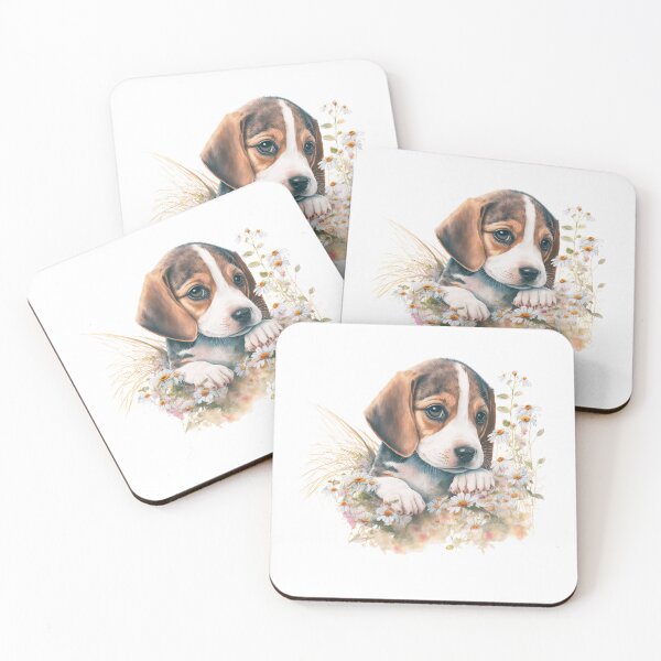 Item preview, Watercolor Beagle Dog Floral Portrait designed and sold by HappyLifeCreate.