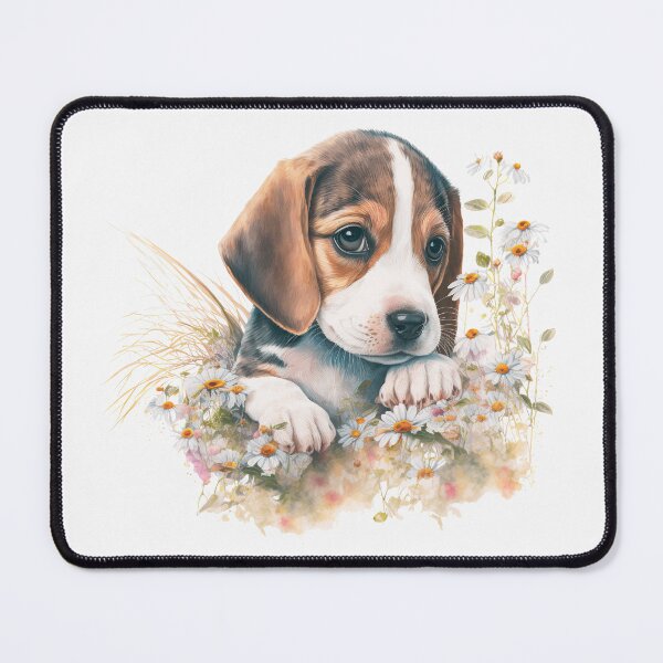 Item preview, Watercolor Beagle Dog Floral Portrait designed and sold by HappyLifeCreate.