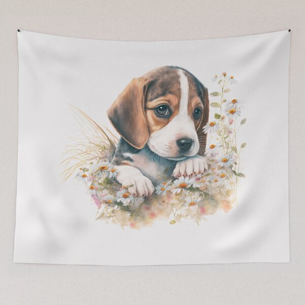 Artikelvorschau, Aquarell Beagle Hund Blumenportrait entworfen und verkauft von HappyLifeCreate.