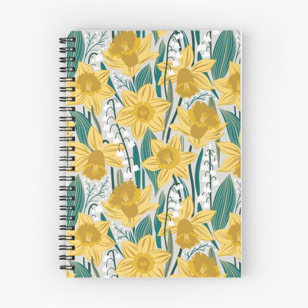 Item preview, Toxic beauty // sea fog grey background yellow daffodils and white lily of the valley flowers sage pine and jade green leaves designed and sold by SelmaCardoso.