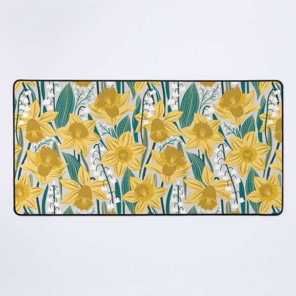 Item preview, Toxic beauty // sea fog grey background yellow daffodils and white lily of the valley flowers sage pine and jade green leaves designed and sold by SelmaCardoso.