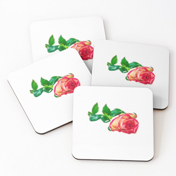 Item preview, pink red orange colours rose with green leafs designed and sold by JD369.