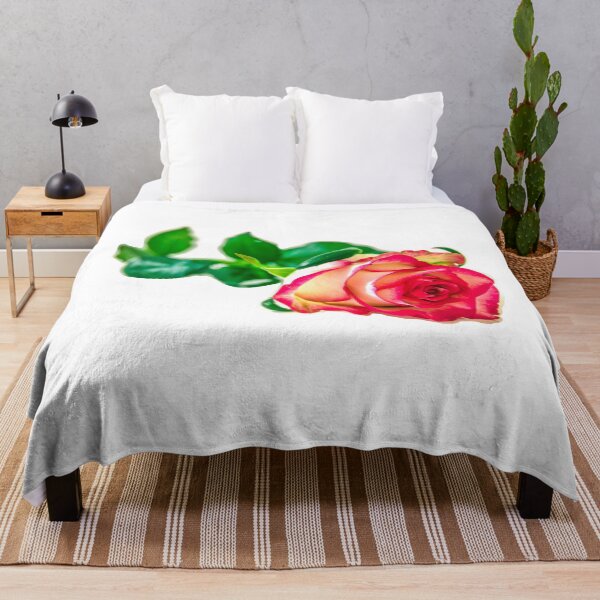 Item preview, pink red orange colours rose with green leafs designed and sold by JD369.