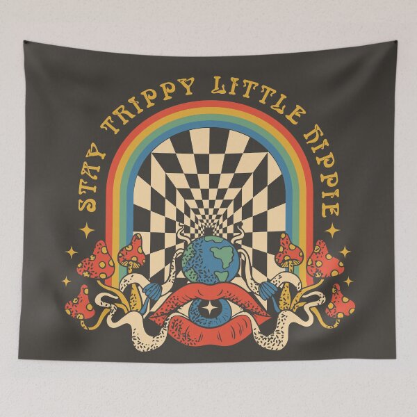 Item preview, stay trippy little hippie, psychedelic print on a T -shirt with optical illusion, mushrooms and eye	 designed and sold by ShamanskaKate.