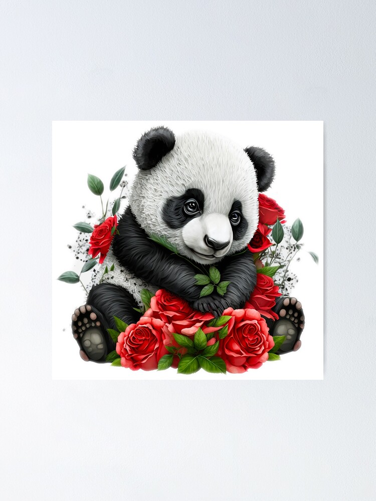 Personalized Birth Poster Panda Pink Flowers Animal Decor 