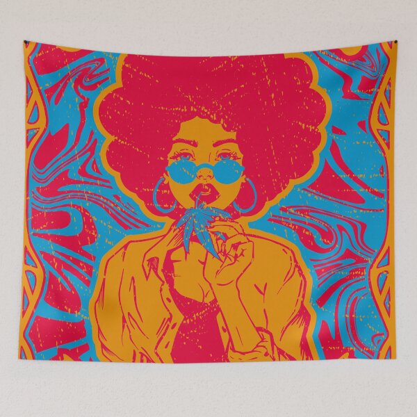 Item preview, Saxy girl with a Canabis leaf in her mouth, Mary Jane, Retro print on T -shirt	 designed and sold by ShamanskaKate.