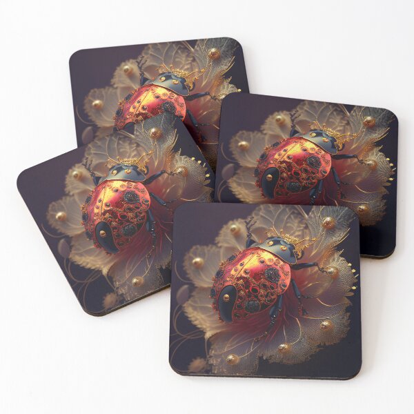 Item preview, Ladybug Artistic portrait on a golden flower designed and sold by EmeraldeaArt.