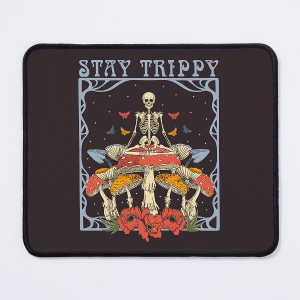 Item preview, psychedelic illustration, the skeleton sits on fly agaric, Stay trippy designed and sold by ShamanskaKate.