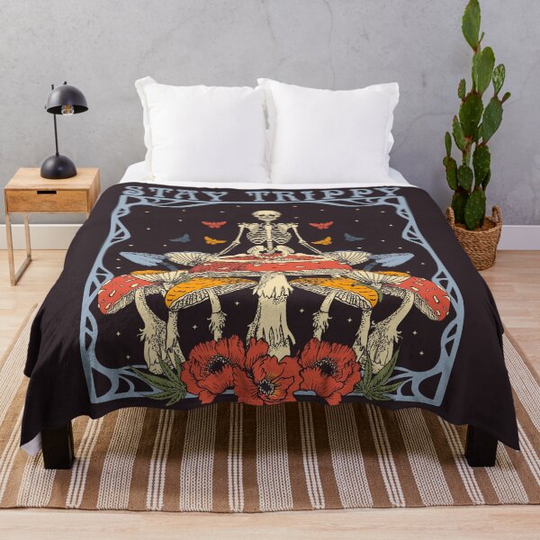 Item preview, psychedelic illustration, the skeleton sits on fly agaric, Stay trippy designed and sold by ShamanskaKate.