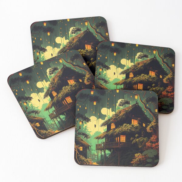 Item preview, House with lanterns in the jungle illustration designed and sold by RK - Shop.