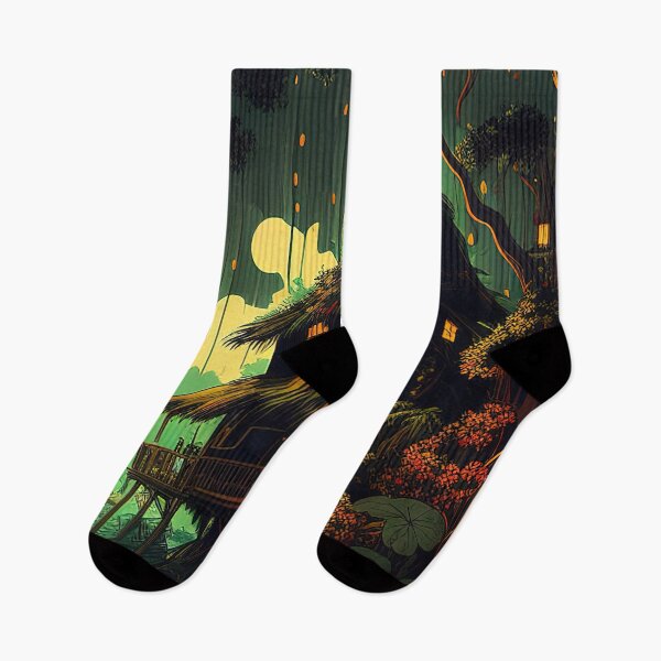 Item preview, House with lanterns in the jungle illustration designed and sold by RK - Shop.