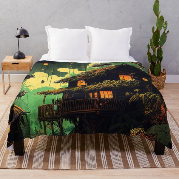 Item preview, House with lanterns in the jungle illustration designed and sold by RK - Shop.