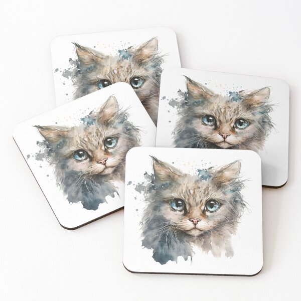 Item preview, Cute Seriouse Cat Portrait, Watercolor Cute Gray Kitten designed and sold by MoonFoxDesign.