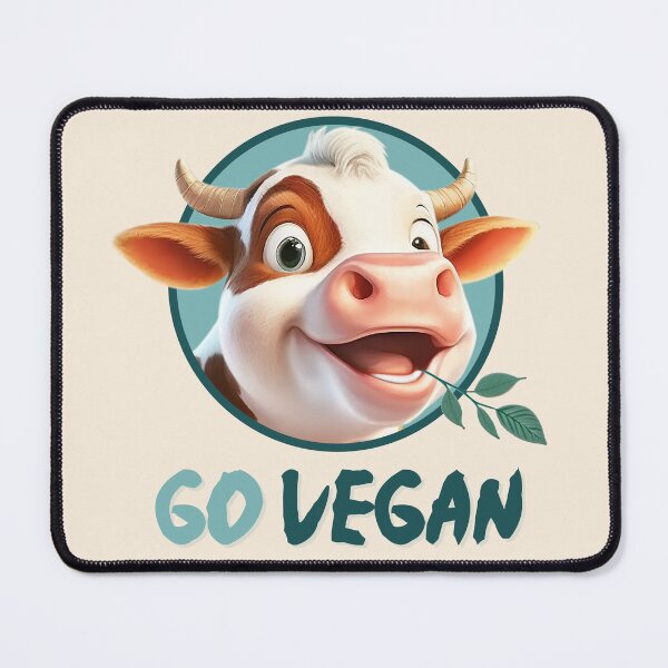 Item preview, Happy vegan calf, go vegan, against animal torture, no animal cruelty, green stuff in the mouth designed and sold by Shaani.