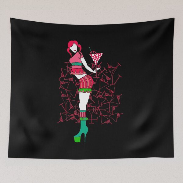 Item preview, Red cocktail time with cute steampunk girl linear drawing designed and sold by WRECZ.