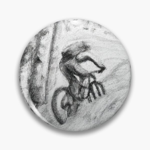 Item preview, mountain biker riding uphill in a forest pencil sketch designed and sold by Rosefurn.