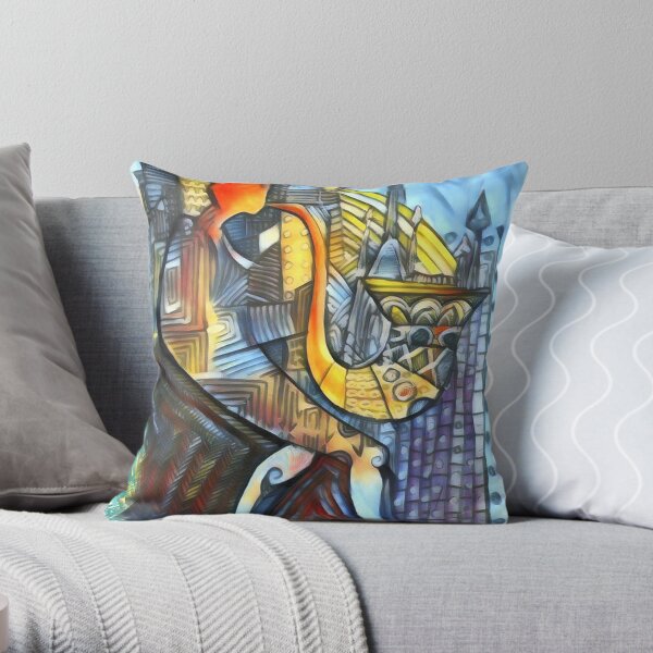 Sax man in the city Throw Pillow