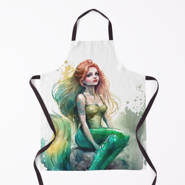 Item preview, Beautiful Mermaid Sitting on the Stone, Watercolor Green Mermaid designed and sold by MoonFoxDesign.